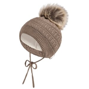Sterntaler Strickmütze mit Kunstpelz-Pompon - braun