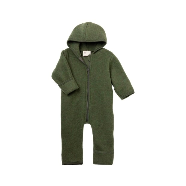 Engel Natur Bio-Merinoschurwolle Zip-Overall mit Kapuze - Schilf melange