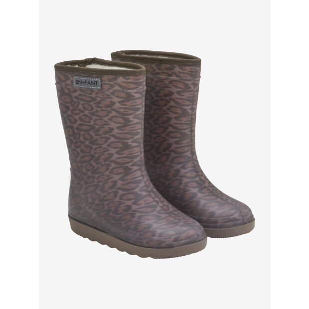 En Fant Erwachsenen Thermo -Regenstiefel mit Wollfutter Leopardenmuster
