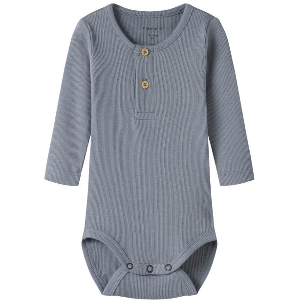 name it Langarmbody Knöpfe blau grau