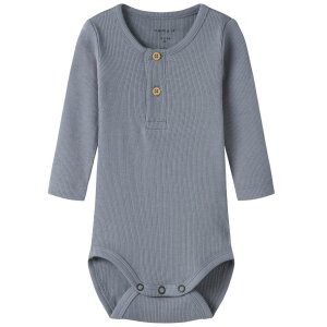 name it Langarmbody Knöpfe blau grau