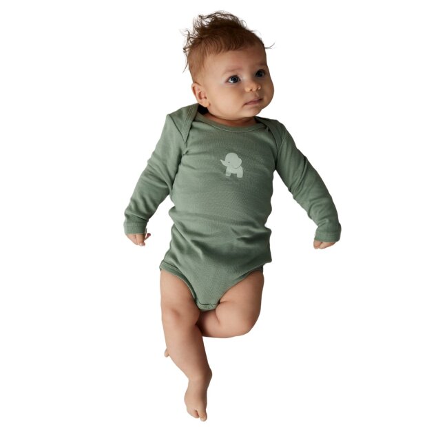 name it 3er-Pack Babybody langarm Elefant grün