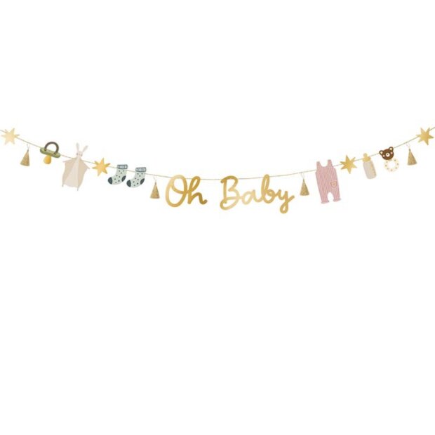 Partydeco Geburt Girlande Oh Baby Banner 2,5m