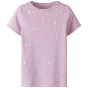 name it T-Shirt Herzchen gerippt rosa