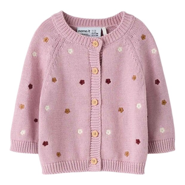 nameit Bio- Baumwoll Strickjacke Blümchen - Dawn Pink