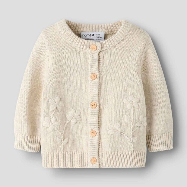 nameit Bio- Baumwoll Strickjacke Blümchen - Peyote Melange