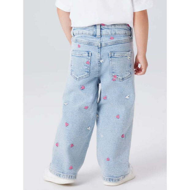 name it weite bestickte Jeans light blue bleached denim
