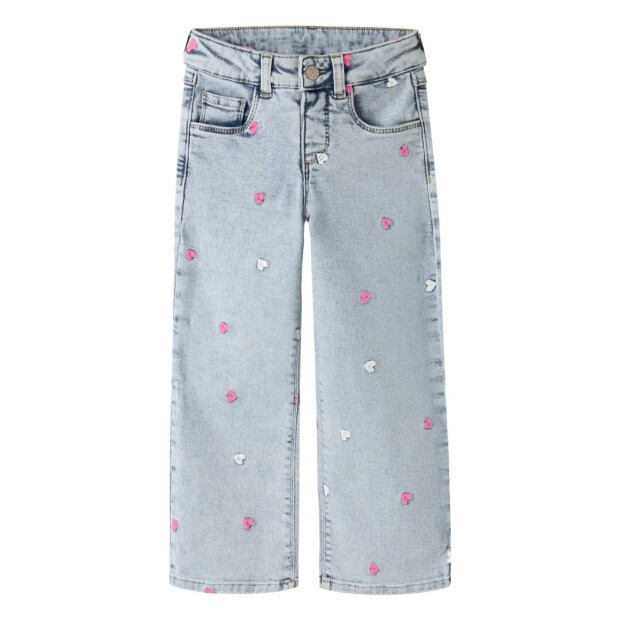 name it weite bestickte Jeans light blue bleached denim