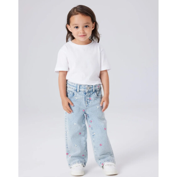 name it weite bestickte Jeans light blue bleached denim