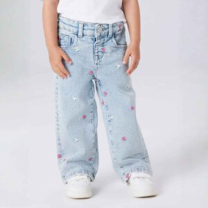 name it weite bestickte Jeans light blue bleached denim