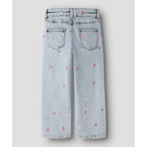 name it weite bestickte Jeans light blue bleached denim