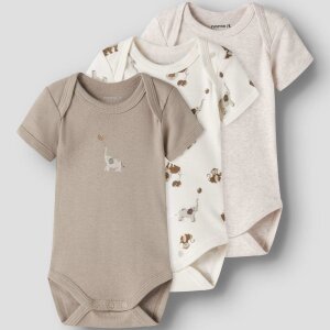 nameit 3er Pack Bodys kurzarm Elefanten - Zirkus beige