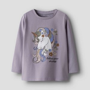 nameit langarm Bio-Baumwoll Oberteil Einhorn - lavender gray
