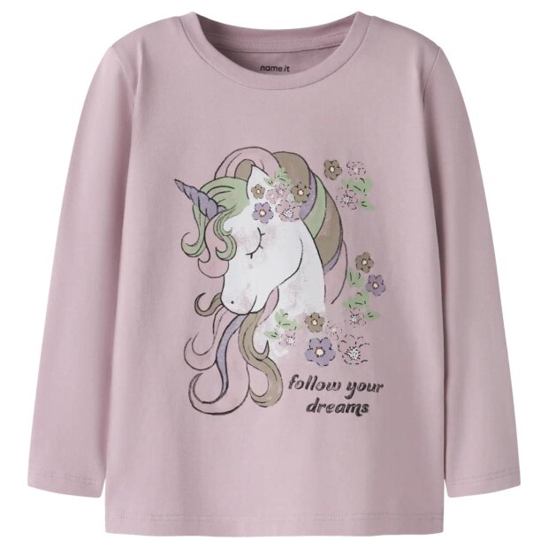 nameit langarm Bio-Baumwoll Oberteil Einhorn - dawn pink
