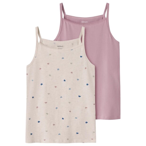 name it KIDS 2er-Pack Unterhemden Herzchen - peyote melange