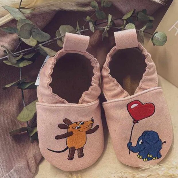 Hobea vegane, waschbare Kinderschuhe RecyStep - Maus mit Elefant Ballon rosa