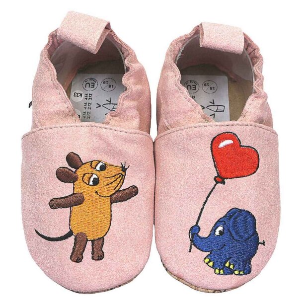 Hobea vegane, waschbare Kinderschuhe RecyStep - Maus mit Elefant Ballon rosa
