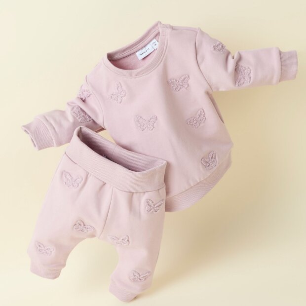 nameit angerauter Sweater - Schmetterlinge Dawn Pink