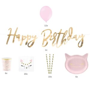 Partydeco Dekorationsset  Kätzchen - rosa (55-teilig)