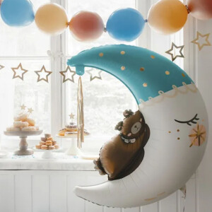 Partydeco Balloon XXL -  Teddybär auf dem Mond blau...
