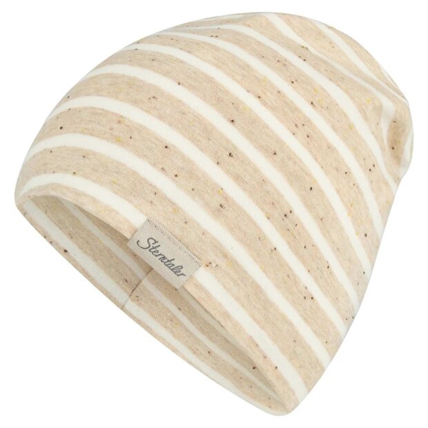 Sterntaler Melange-Beanie mit Ringeln und Punkten UV50+ - taupe