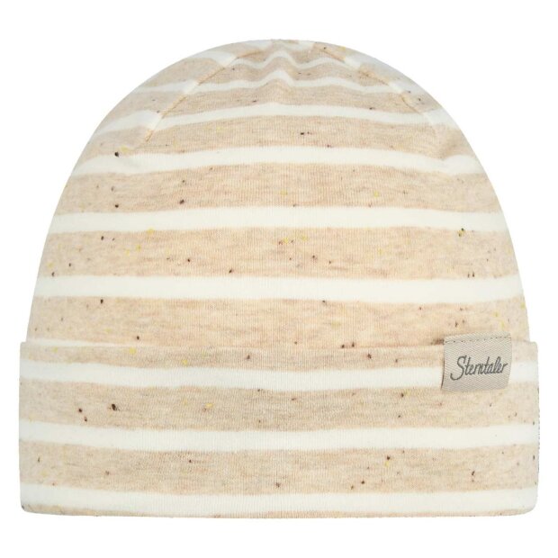 Sterntaler Melange-Beanie mit Ringeln und Punkten UV50+ - taupe