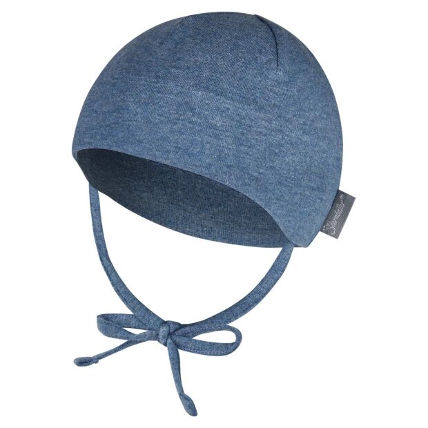 Sterntaler Beanie mit Ohrenklappen & Bindeband aus meliertem Bio-Jersey - tintenblau