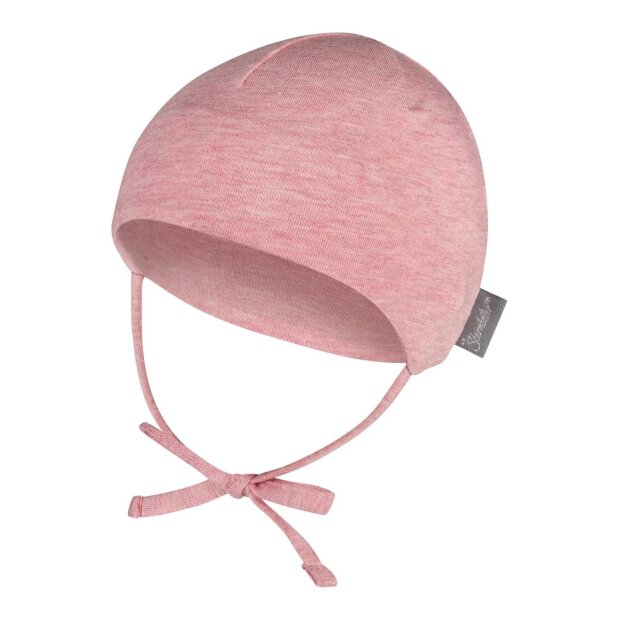 Sterntaler Beanie mit Ohrenklappen & Bindeband aus meliertem Bio-Jersey - samtrosa