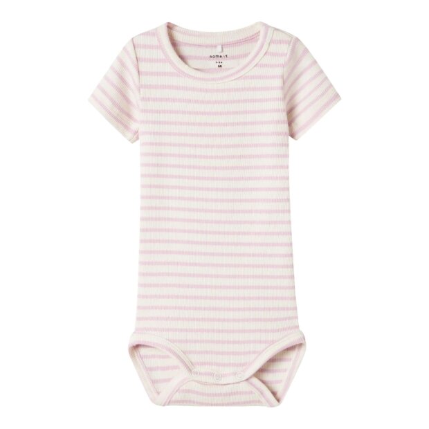 name it gerippter kurzarm Ringel Basic Body - Winsome Orchid