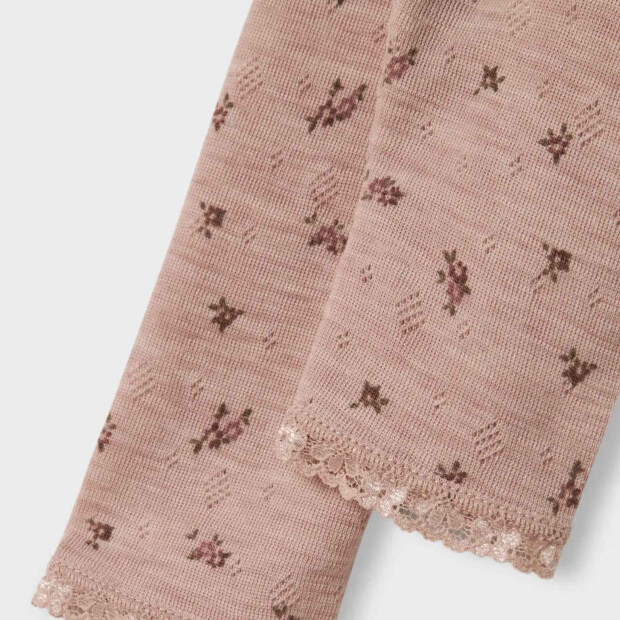 name it Baby Hose Wolle Blumen Altrosa Shadow Gray Small flowers