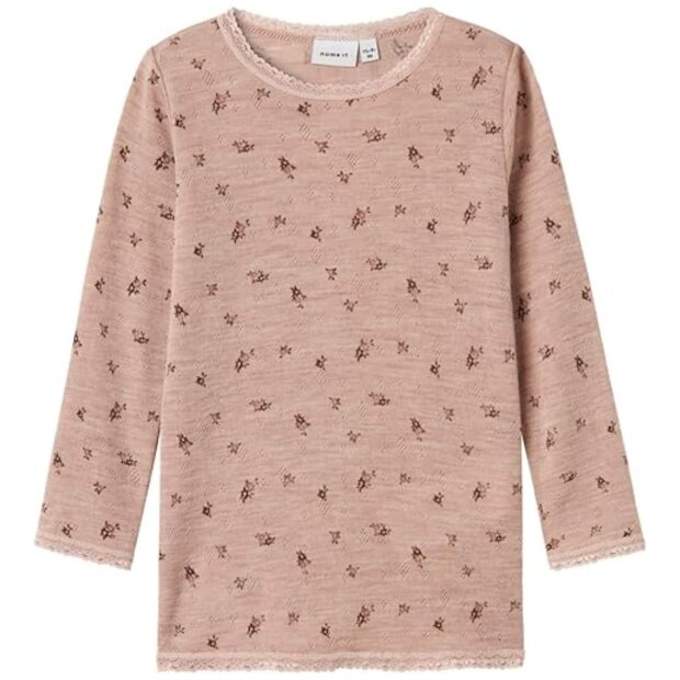 name it Shirt Wolle Blumen - Altrosa Shadow Gray