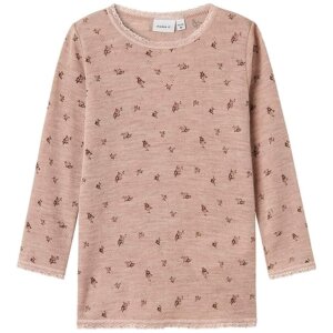 name it Shirt Wolle Blumen - Altrosa Shadow Gray