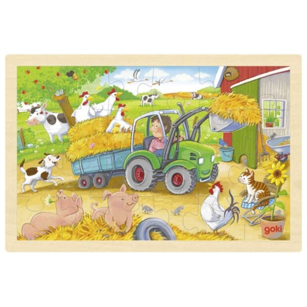 Goki Holz Einlegepuzzle Kleiner Traktor - 24 Teile
