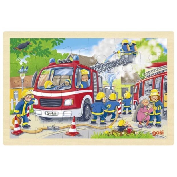 Goki Holz Einlegepuzzle Feuerwehreinsatz - 24 Teile