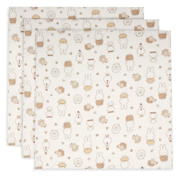 Jollein Spucktuch Hydrophill 70x70cm - Miffy Family Farm - 3 Stück