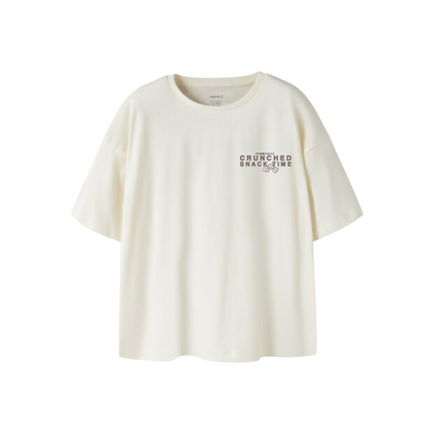 name it Kurzarm Top mit box-print antique white