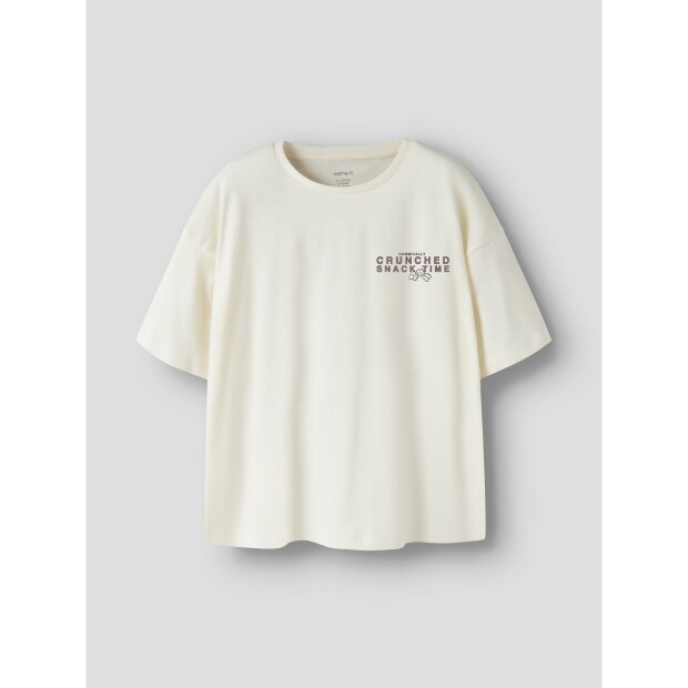 name it Kurzarm Top mit box-print antique white