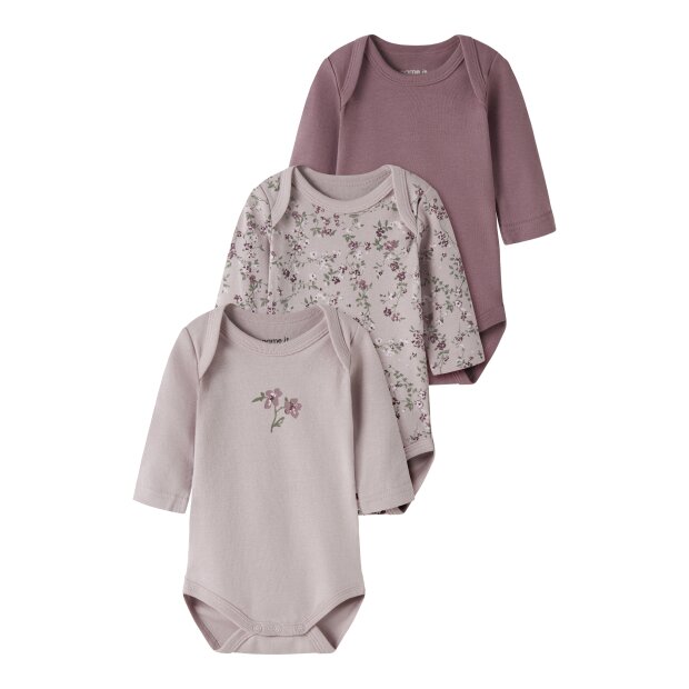 name it Body 3er-Pack Langarm Violettblume Violet Ice