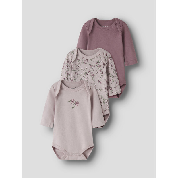 name it Body 3er-Pack Langarm Violettblume Violet Ice