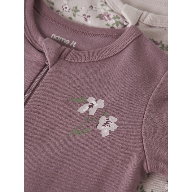name it Schlafanzug 2er Set mit Reißverschluss lila Blüten Violet Ice