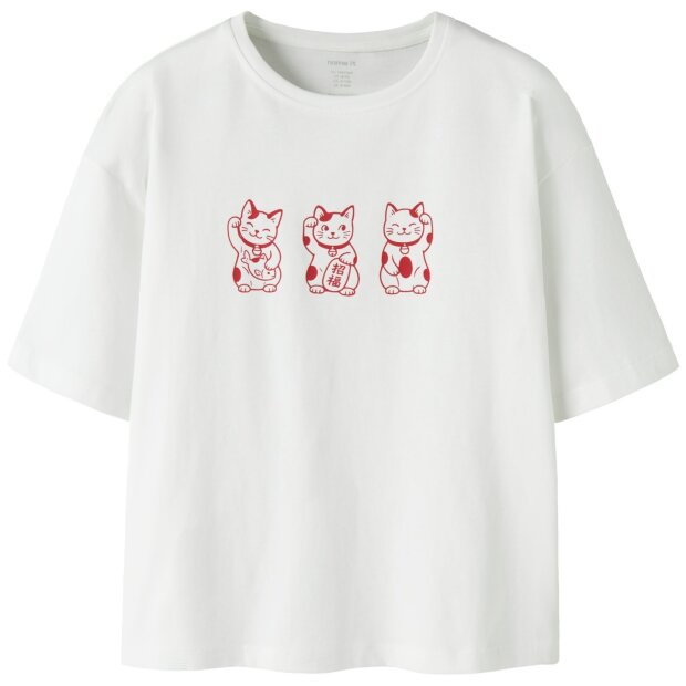 name it Top Kurzarm mit Katze bright white