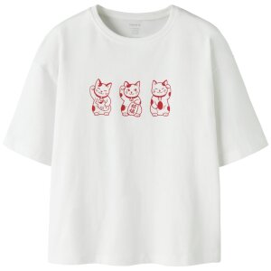 name it Top Kurzarm mit Katze bright white