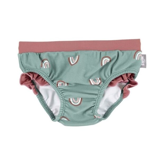 Sterntaler Badehose Regenbogen mit Rüsche & UV-Schutz 50+ steingrün