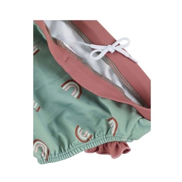 Sterntaler Badehose Regenbogen mit Rüsche & UV-Schutz 50+ steingrün