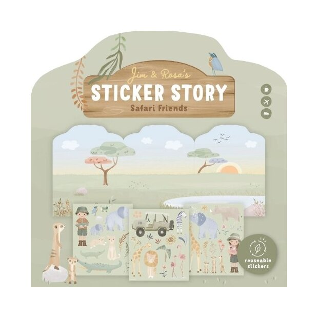Little Dutch Wiederverwendbares Stickerbuch Jim & Rosa - Safari Friends