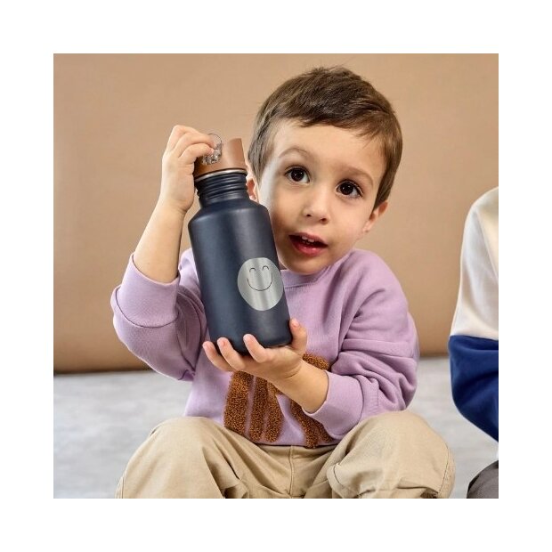 Lässig Edelstahl Trinkflasche 500 ml - Little Gang - Smiley blau