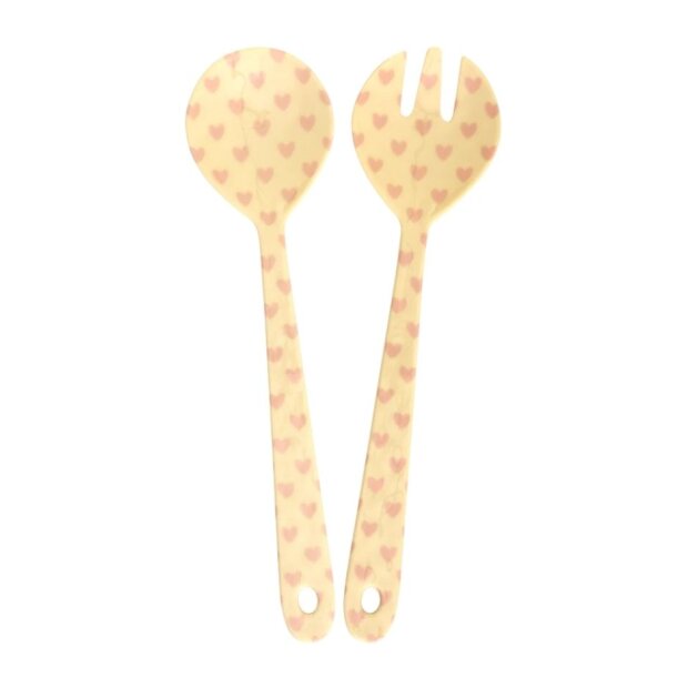 rice Melamin Salat Besteck - Crème - Heart Print - 2er Set