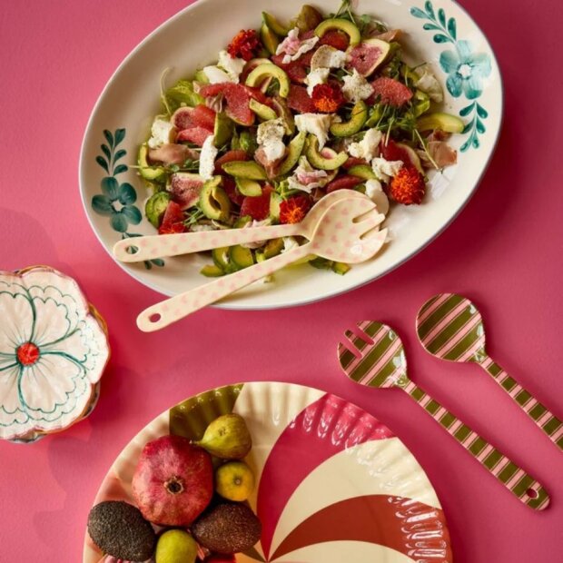 rice Melamin Salat Besteck - Crème - Heart Print - 2er Set