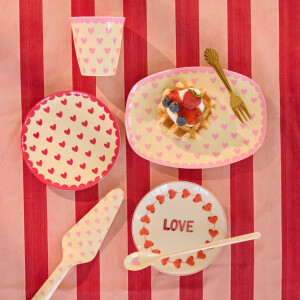 rice Kleiner Rund Kuchenteller - Rot - Favorite Hearts Print