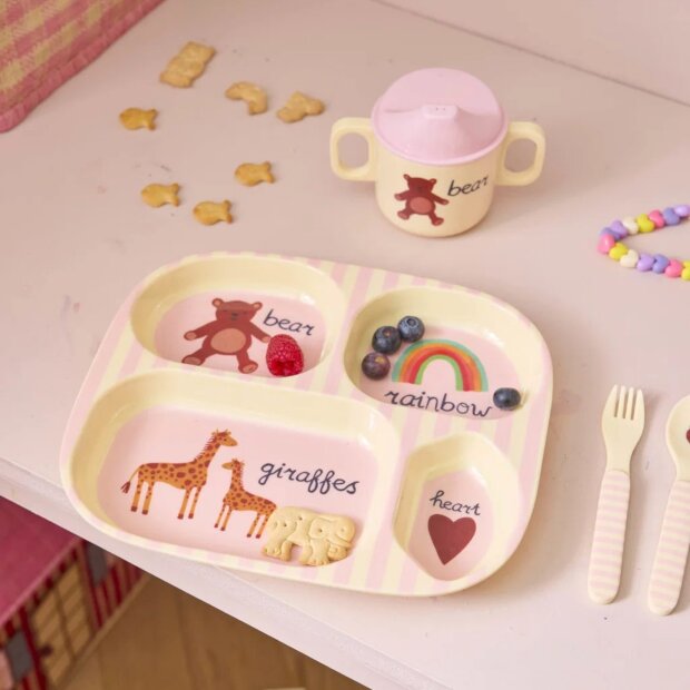 rice Kinderteller mit 4er Einteilung - Pink - ABC